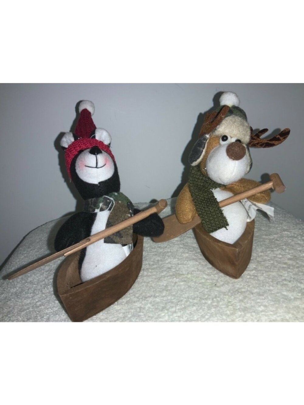 Bear & Moose Christmas Plush Canoe Decor With Oars